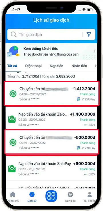 Bước 2 : Chọn giao dịch cần kiểm tra